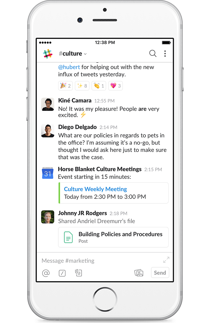 Slack Mobile Interface Bullhorn Interface on iphone